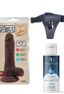 Belden Ba�lamal� Kayganla�t�r�c� Set Flatterer K�k�rdakl� Ger�ek�i Dildo - 18.6cm Zenci